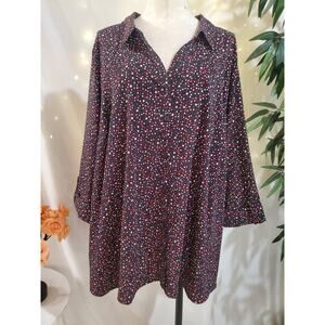 Catherines NWT Patriotic Star Button Blouse Size 3X 26/28W 3/4 Sleeve USA Vote